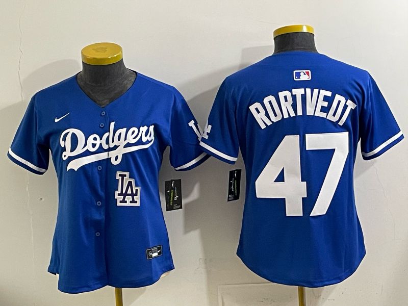 Women 2025 Los Angeles Dodgers #47 Rortvedt Blue Game Nike MLB Jersey style 0013